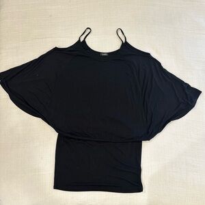 Lascana for VENUS Black Mini Dress with Cold Shoulder Fluttery Sleeves